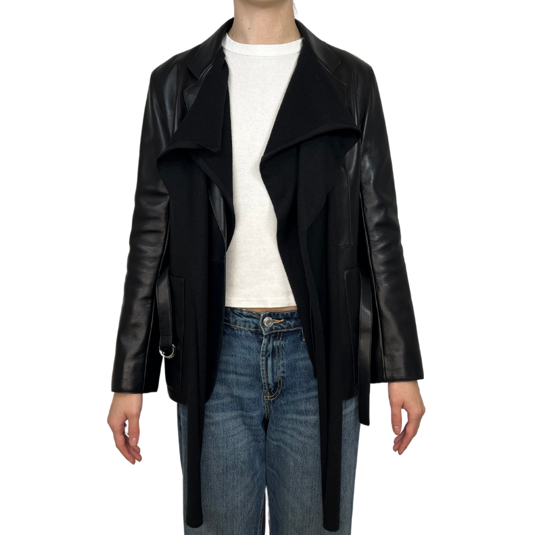 Hermes Black Leather Blazer with Built in Cashmere Wrap