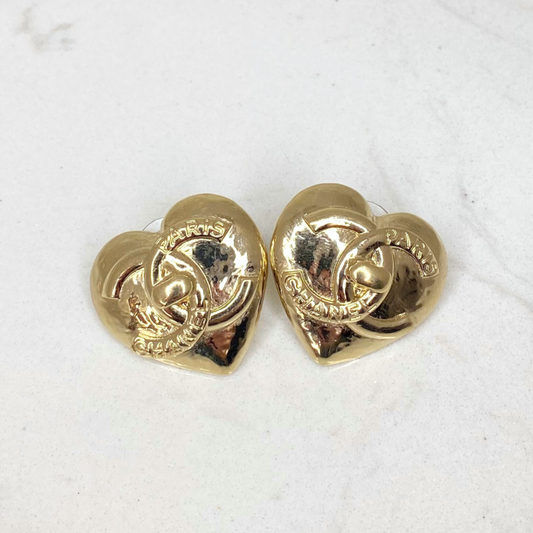 Chanel Gold Heart Turnlock Earrings