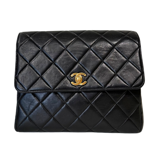 Chanel Black Vintage Square Bag Strap Gold