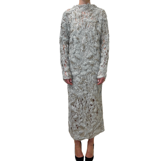 Brunello Grey Sequin Open Knit Dress w/Liner
