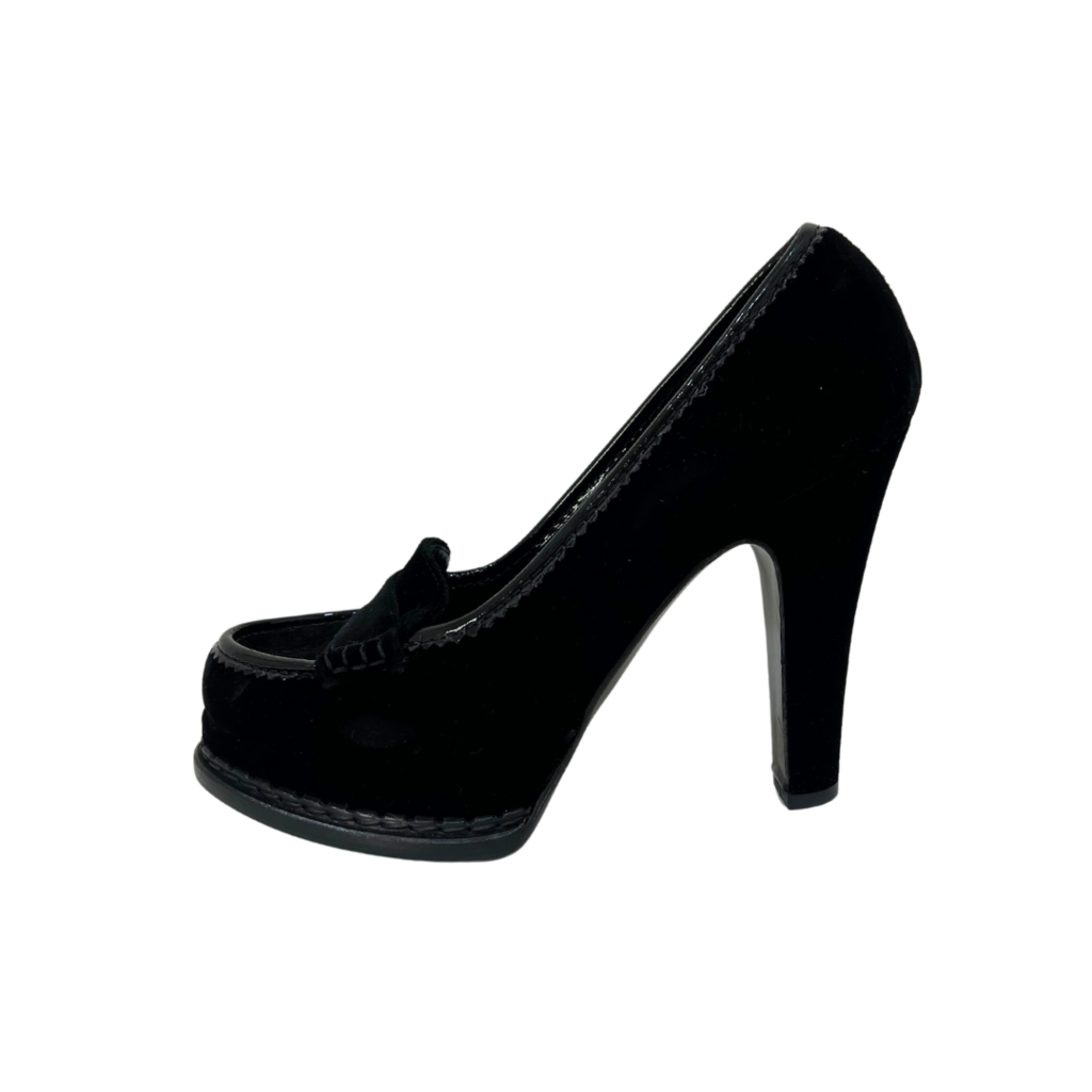 YSL Black Velvet Loafer Heel, 38.5