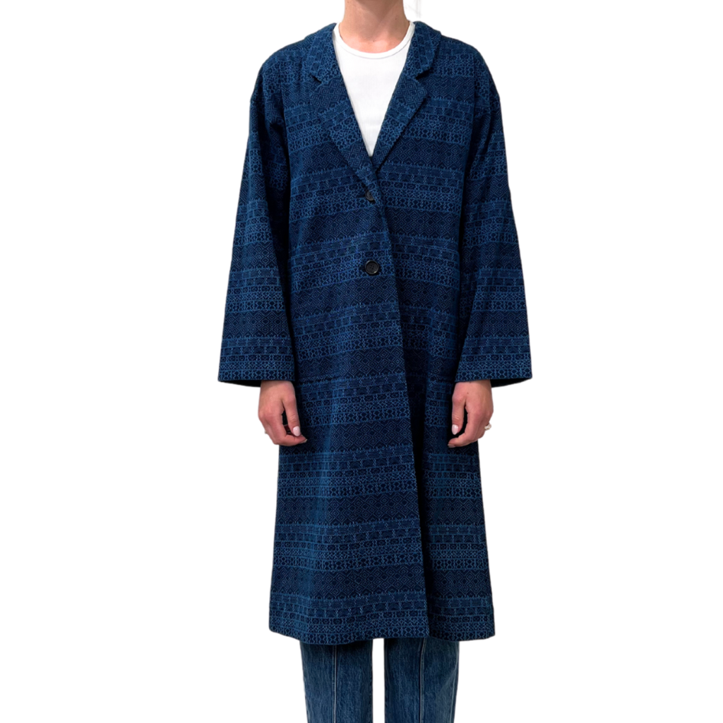 Haat Issey Miyake Blue Print Cotton Overcoat