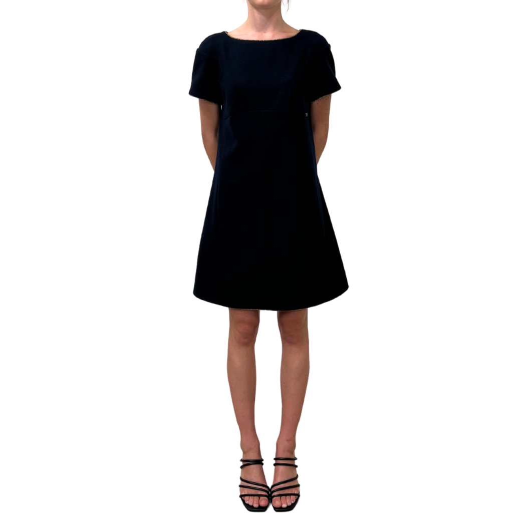 Chanel Navy Wool Dress with Gold Piping
