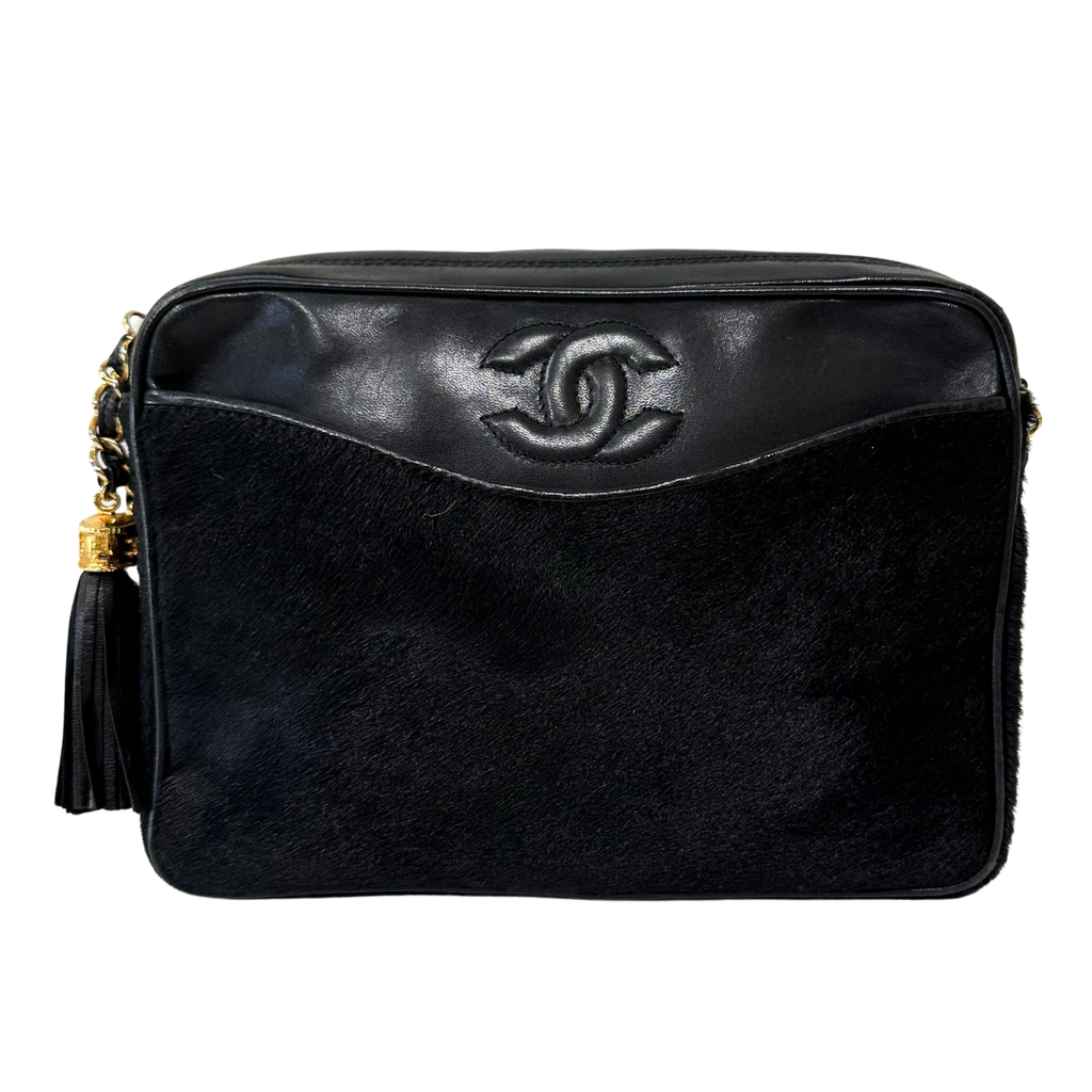 Chanel Camera Tassel Bag Black Pony Hair Gold HW 1986-1988