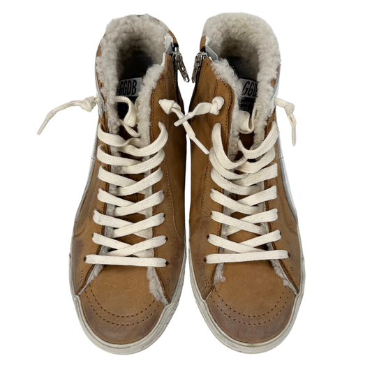 Golden Goose Tan Leather Shearling High Top, 37