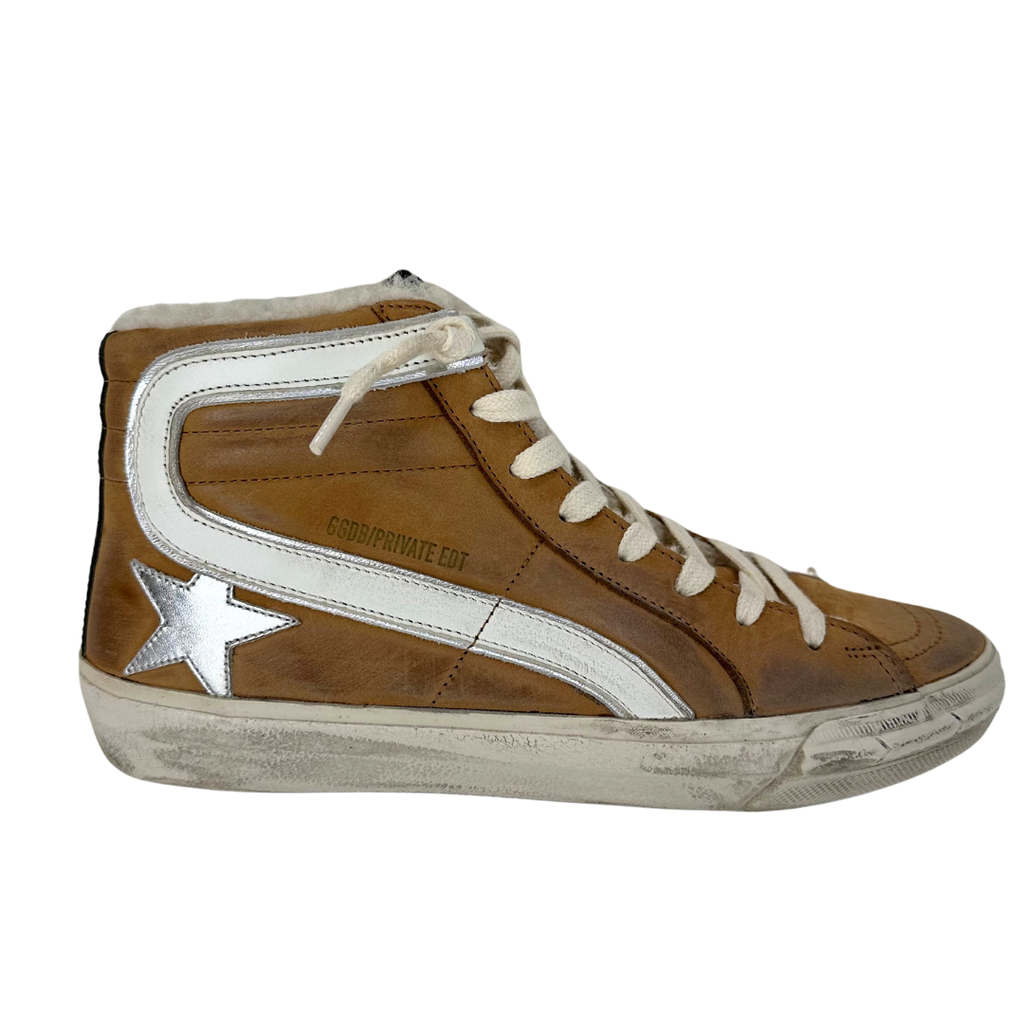 Golden Goose Tan Leather Shearling High Top, 37