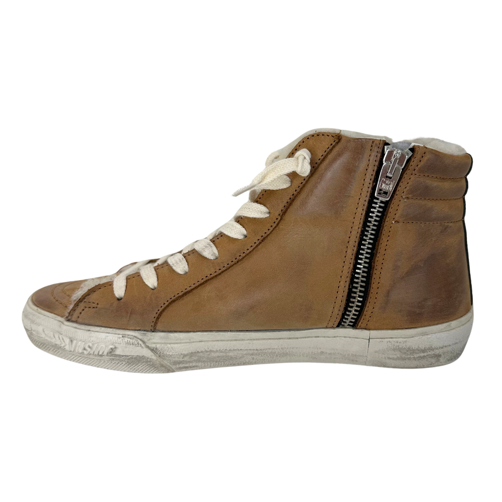 Golden Goose Tan Leather Shearling High Top, 37