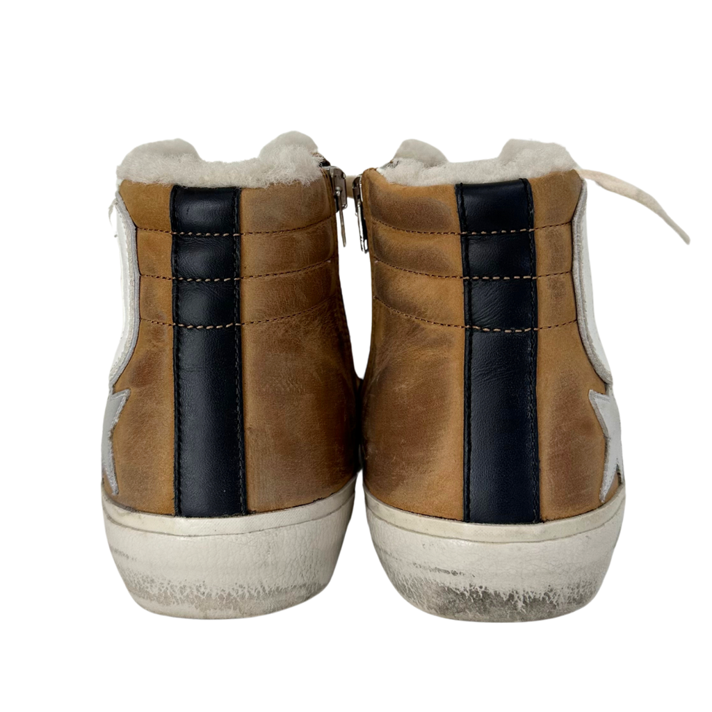 Golden Goose Tan Leather Shearling High Top, 37