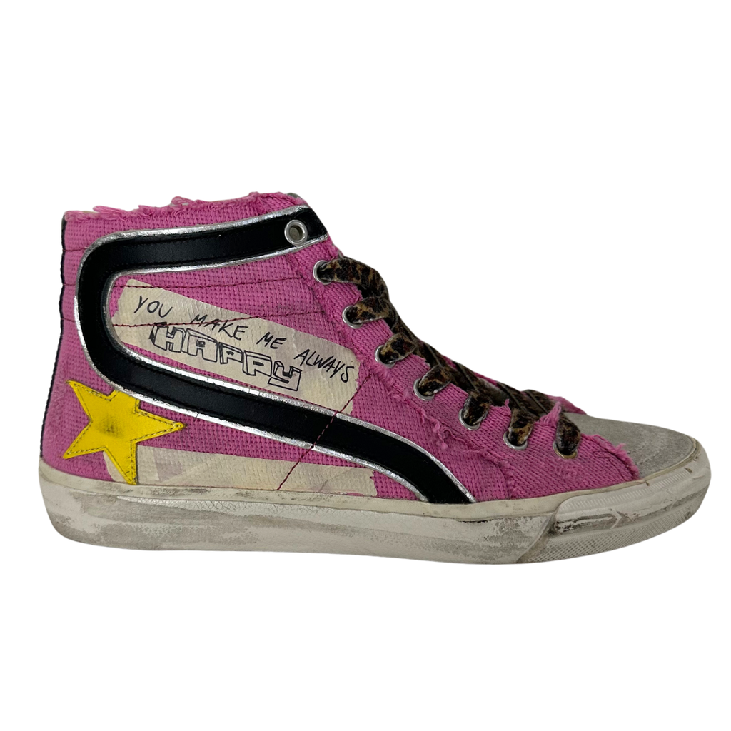 Golden Goose Pink Canvas Hi Tops, 38