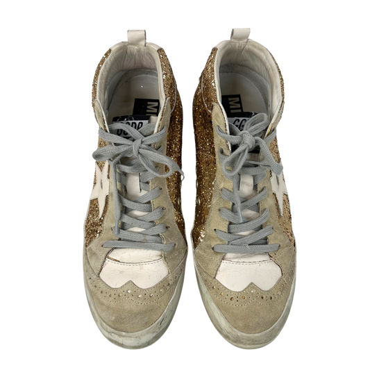 Golden Goose Rosegold Glitter and Suede/Leather Sneakers, 40