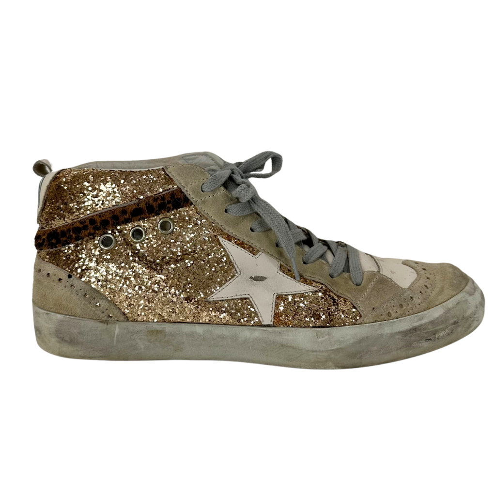 Golden Goose Rosegold Glitter and Suede/Leather Sneakers, 40