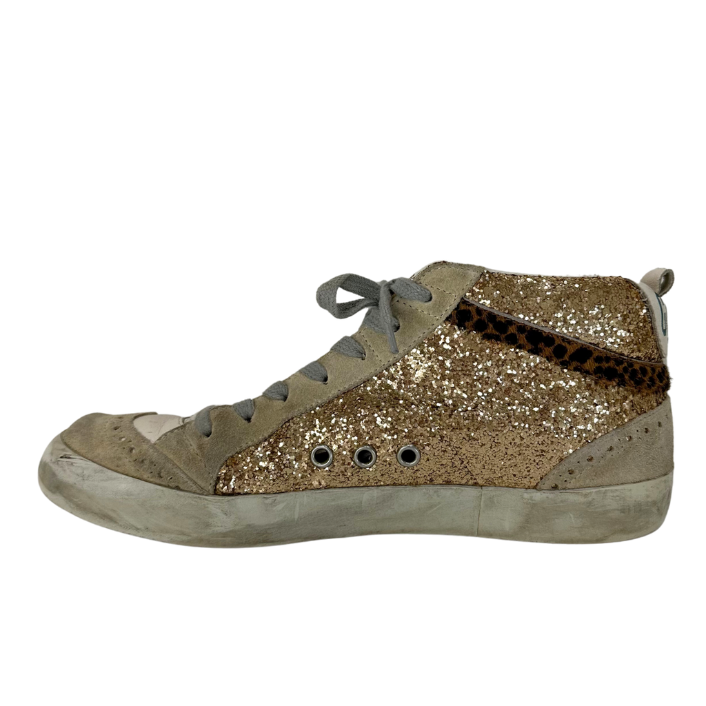 Golden Goose Rosegold Glitter and Suede/Leather Sneakers, 40