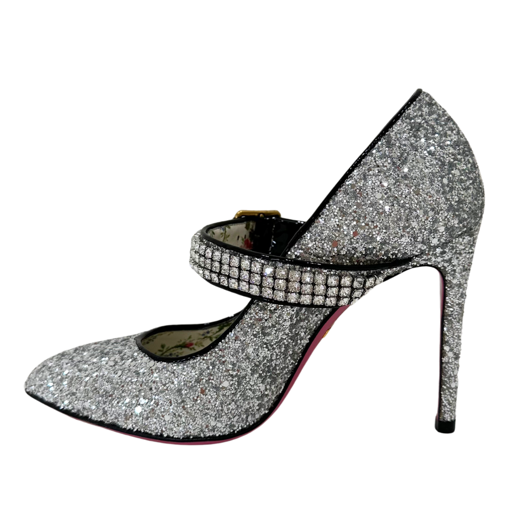 Gucci Silver Glitter Pumps, 36