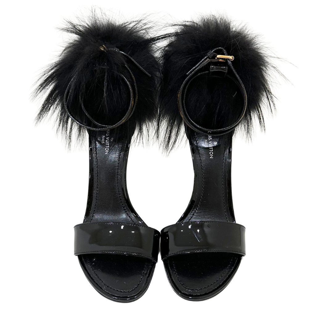 Louis Vuitton Patent Sandals with Feathers, 35