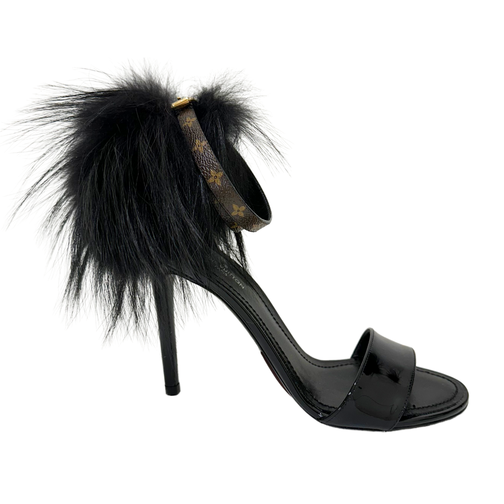 Louis Vuitton Patent Sandals with Feathers, 35