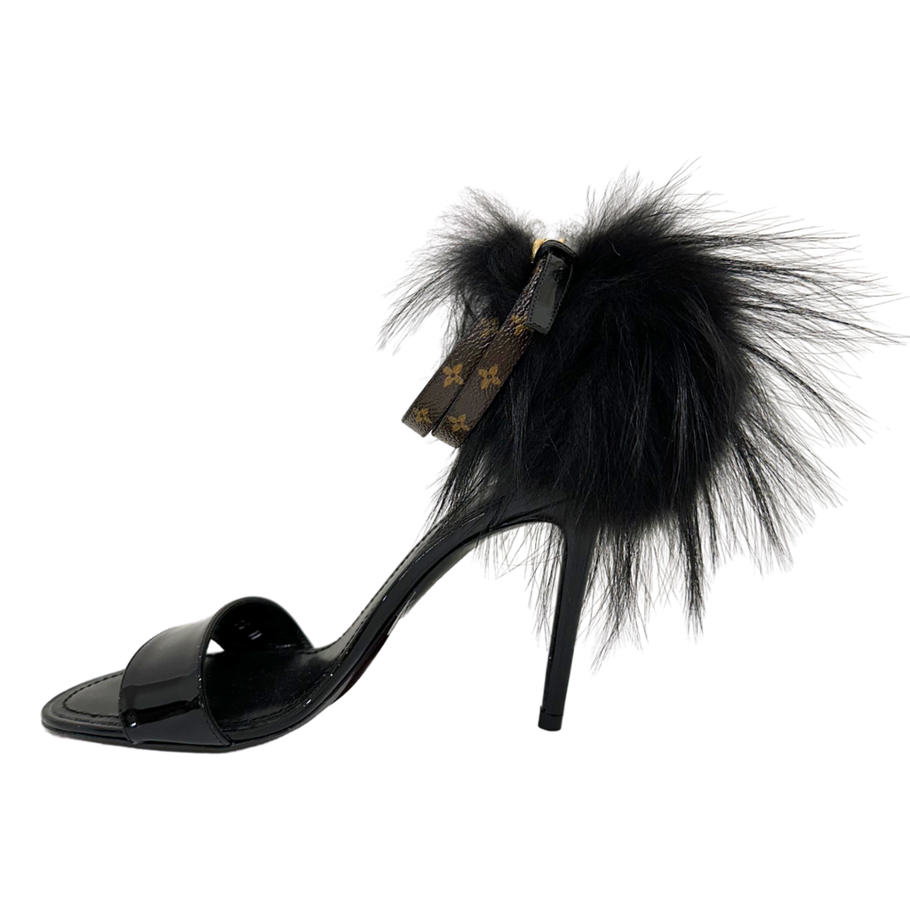 Louis Vuitton Patent Sandals with Feathers, 35