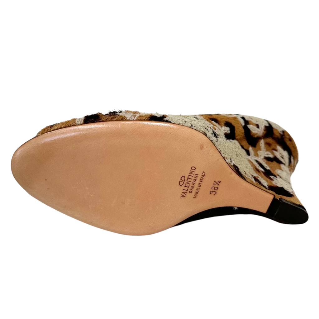 Valentino Fur Animal Print Wedge, 38.5