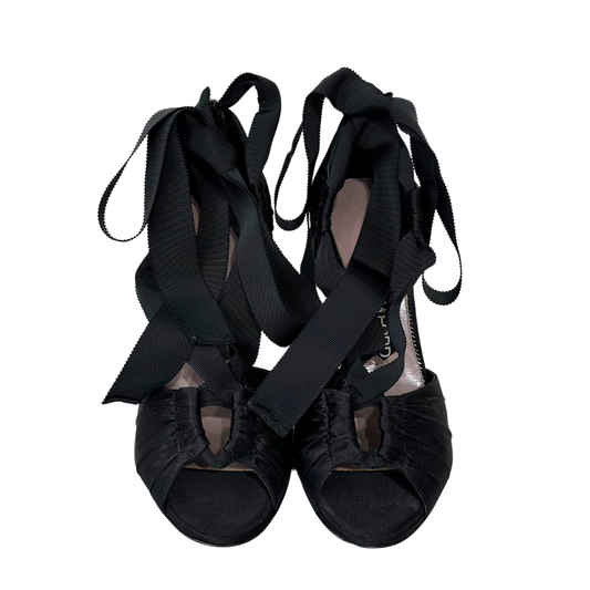 Tom Ford Black Satin Strappy Heels, 37.5