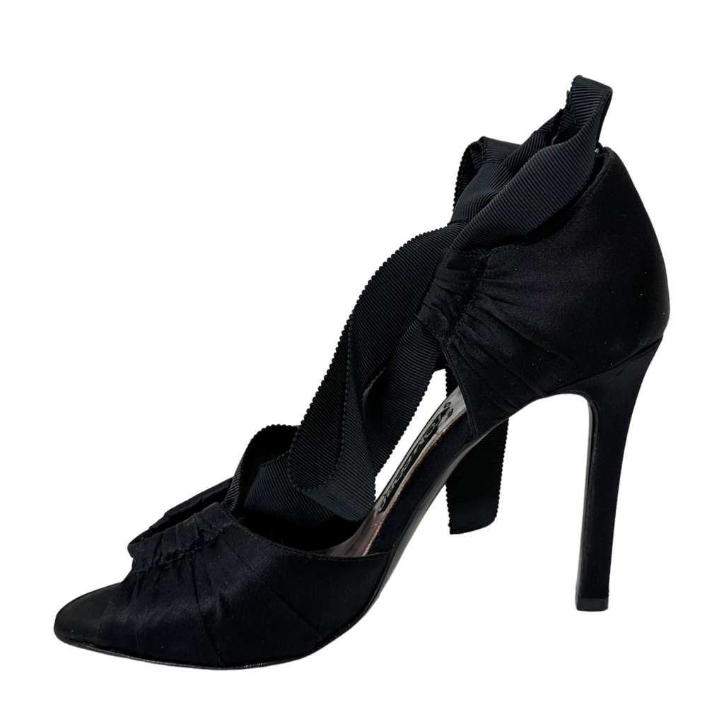 Tom Ford Black Satin Strappy Heels, 37.5