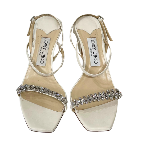 Jimmy Choo Cream Jewel Embellished Sandal, 37.5