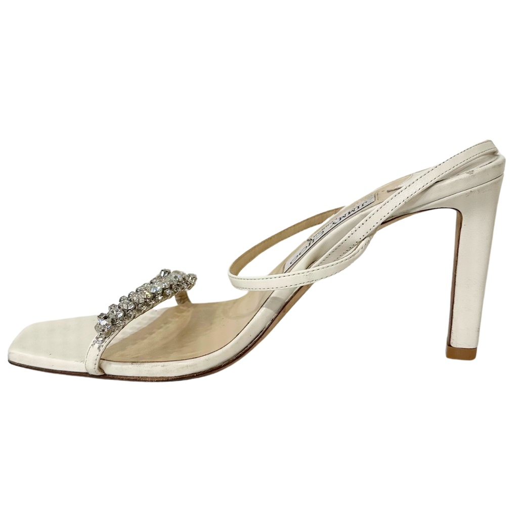 Jimmy Choo Cream Jewel Embellished Sandal, 37.5