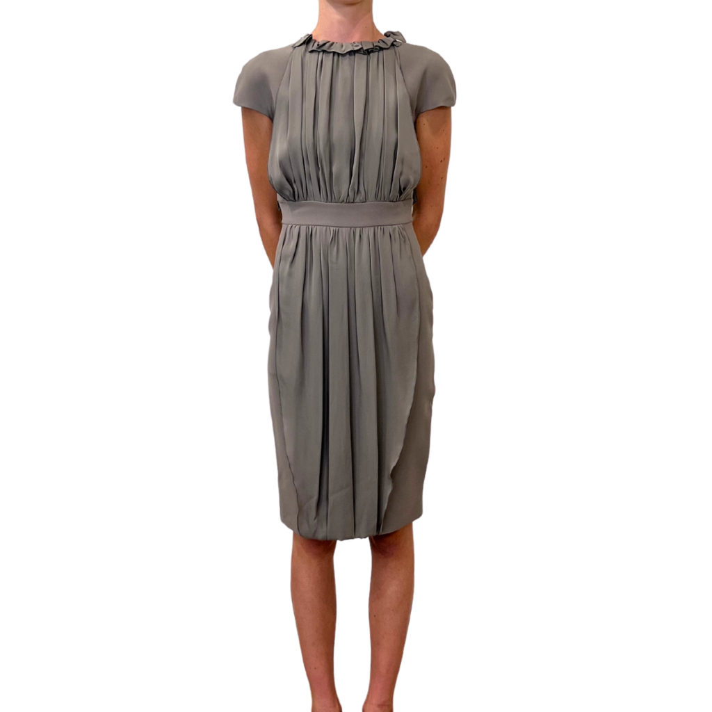 Giambatisa Valli Taupe Silk Pleat Front Dress, 40