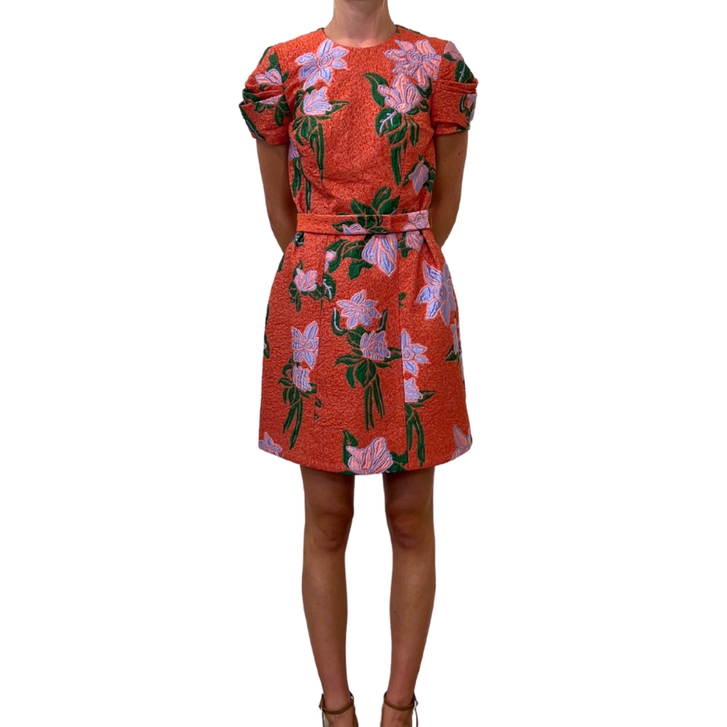 Jonathan Cohen Orange Floral Brocade Dress