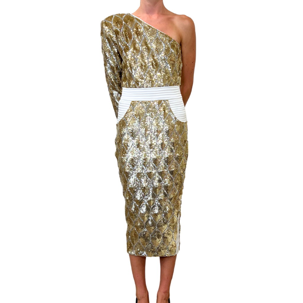 ZHNAGO Gold Sequin Dress, 6