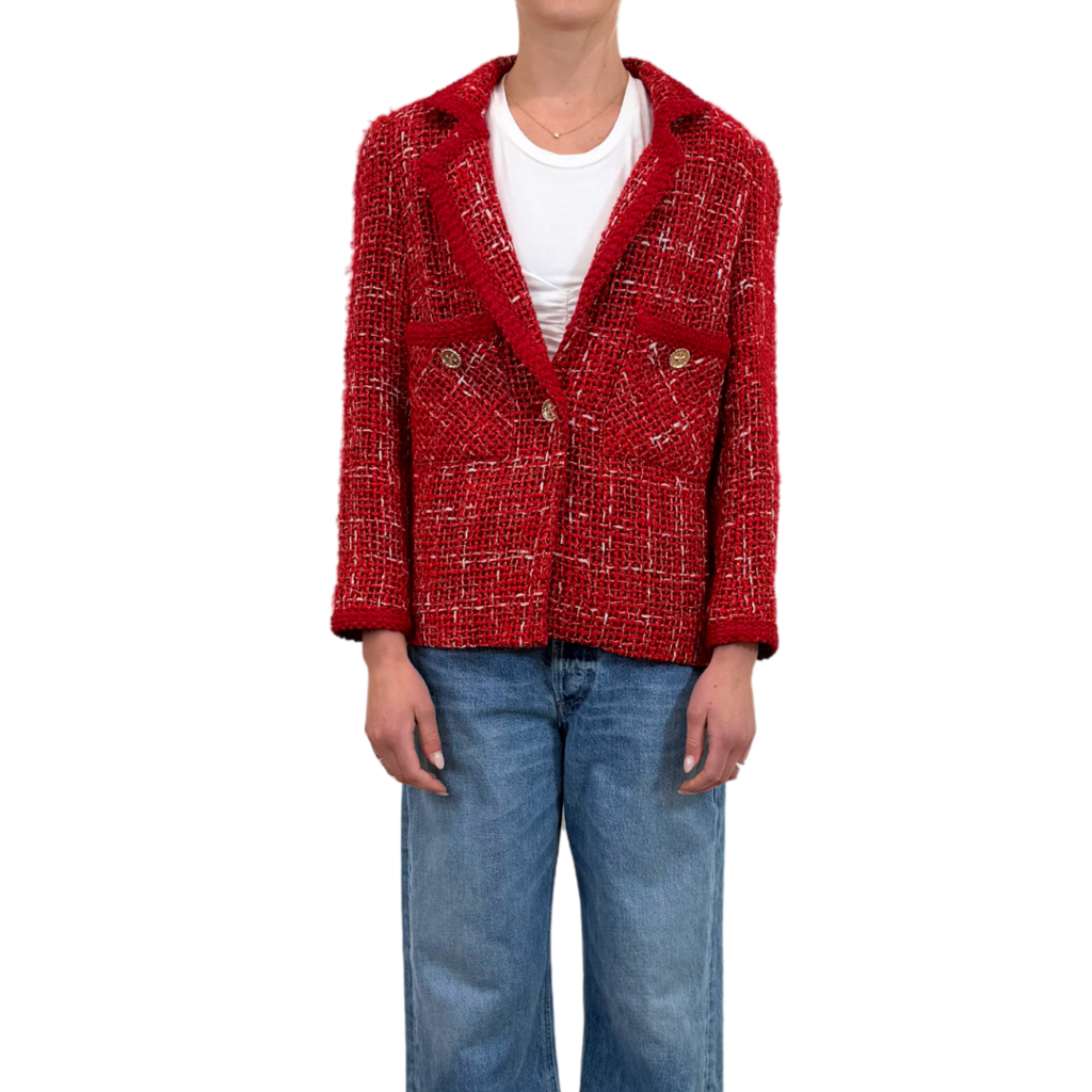 Edward Achour Paris Red Tweed Blazer