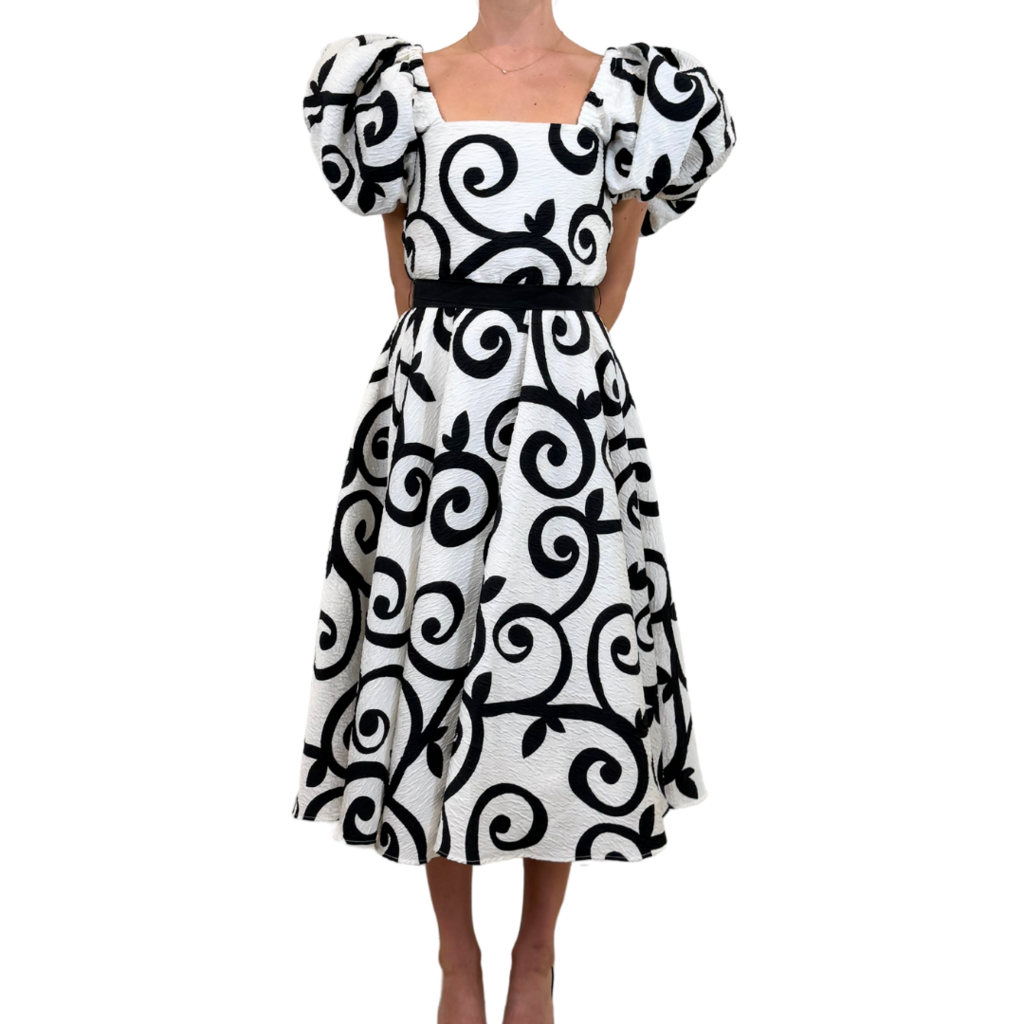 Rodarte Black/White Poly Blend Print Dress, 4