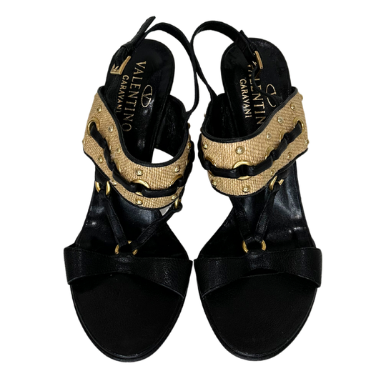 Valentino Black Woven Wedge with Gold Studs, 38.5