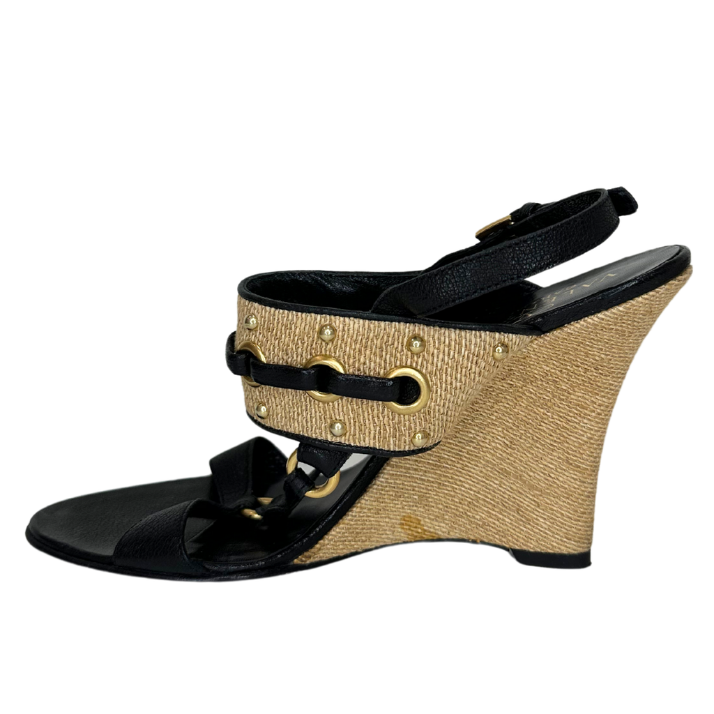 Valentino Black Woven Wedge with Gold Studs, 38.5