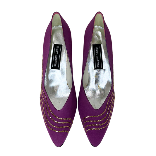 Stewart Weitzman Purple Satin Heel with Rhinestone Detail, 38.5