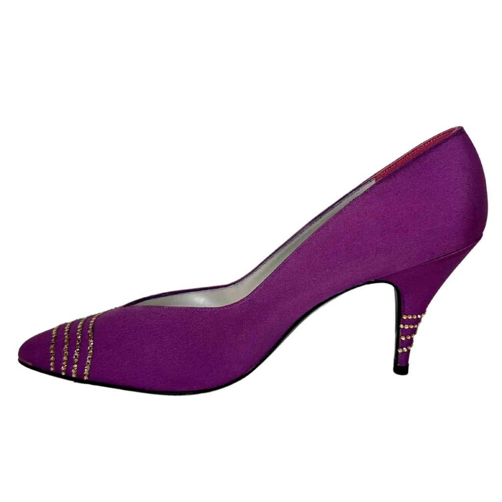 Stewart Weitzman Purple Satin Heel with Rhinestone Detail, 38.5