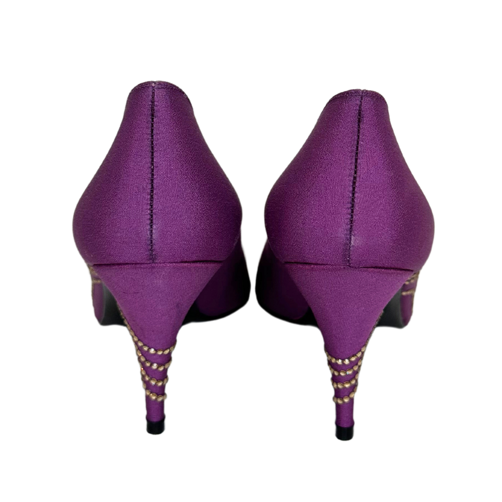 Stewart Weitzman Purple Satin Heel with Rhinestone Detail, 38.5