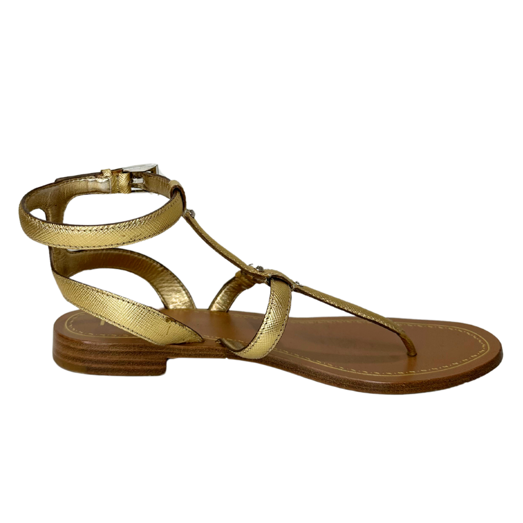 Prada Gold T-Thong Flat Sandal, 38