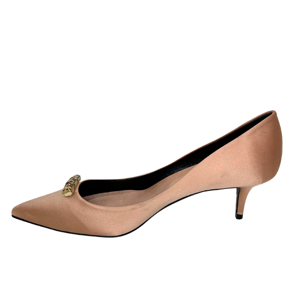 Roger Vivier Rose Gold Satin Heel with Rhinestones, 38.5