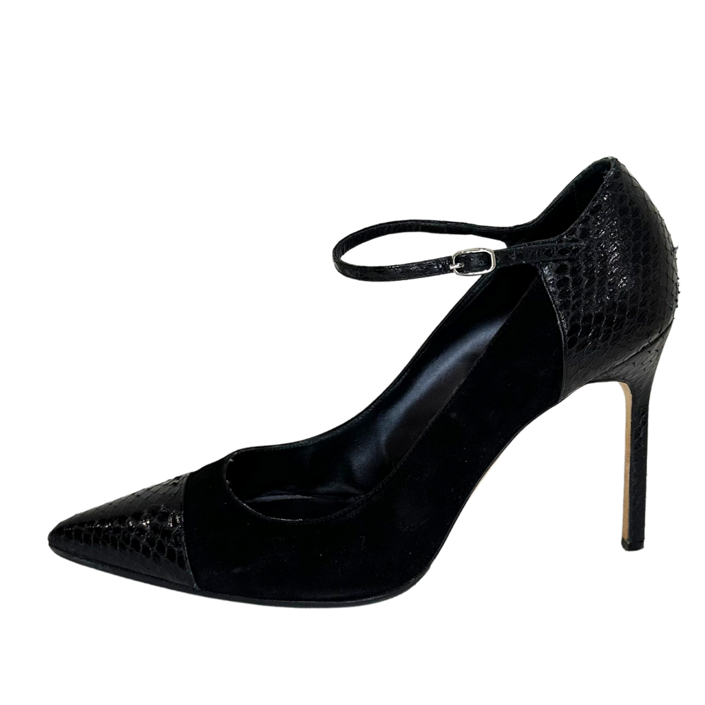 Manolo Blahnik Black Suede and Snakeskin Heel, 40