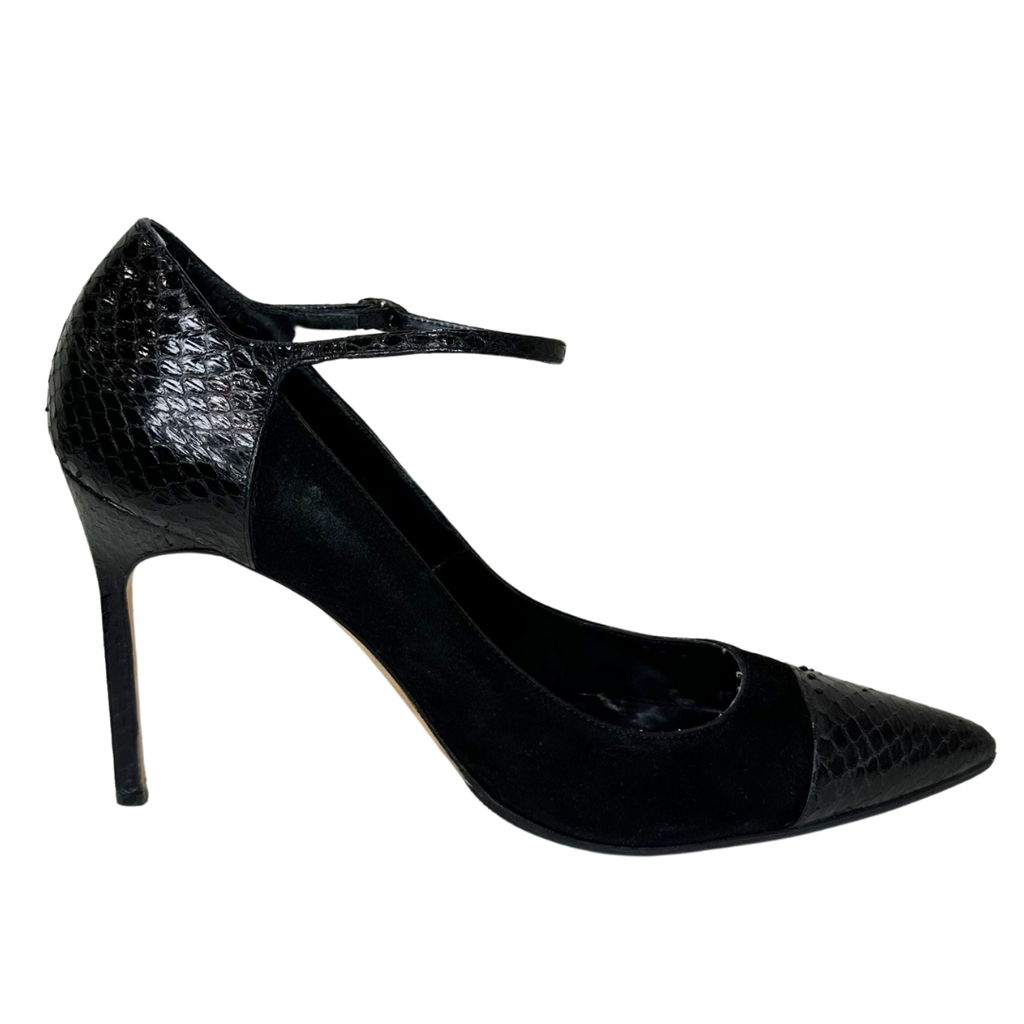 Manolo Blahnik Black Suede and Snakeskin Heel, 40