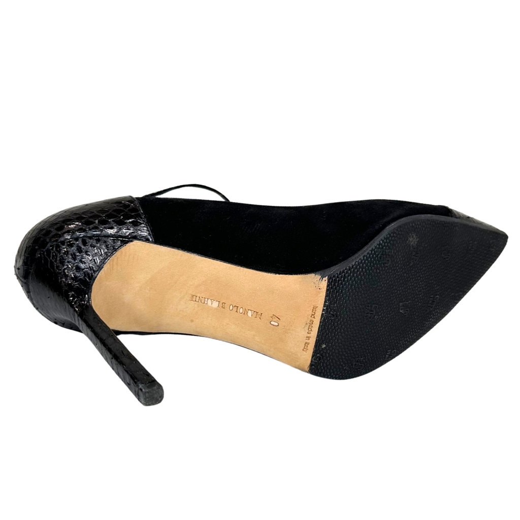 Manolo Blahnik Black Suede and Snakeskin Heel, 40