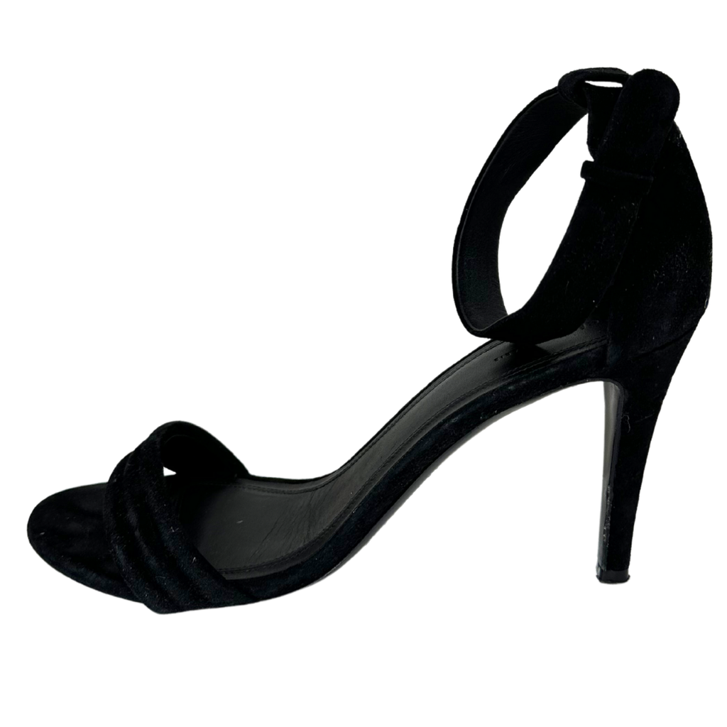 Celine Black Suede Ankle Strap Stilettos, 39