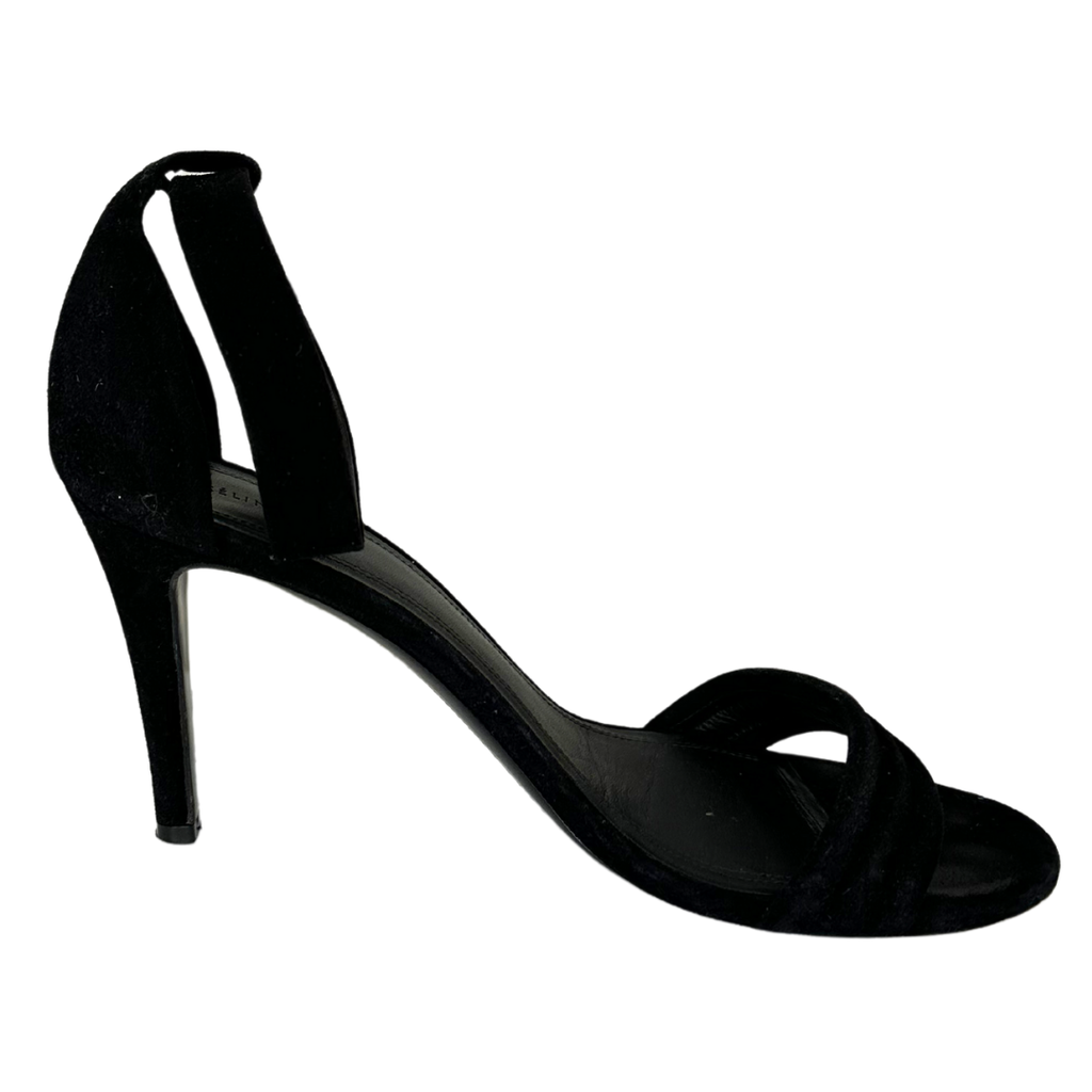 Celine Black Suede Ankle Strap Stilettos, 39