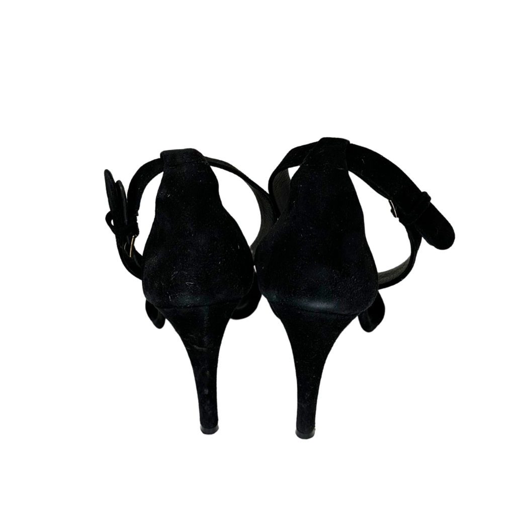 Celine Black Suede Ankle Strap Stilettos, 39