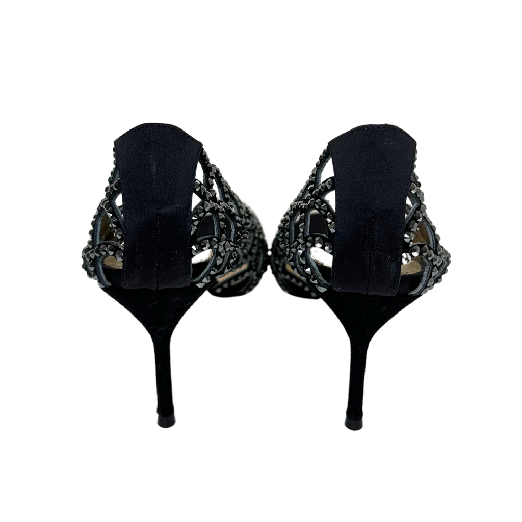 Sergio Rossi Black High Heel with Rhinestone Scale, 38.5