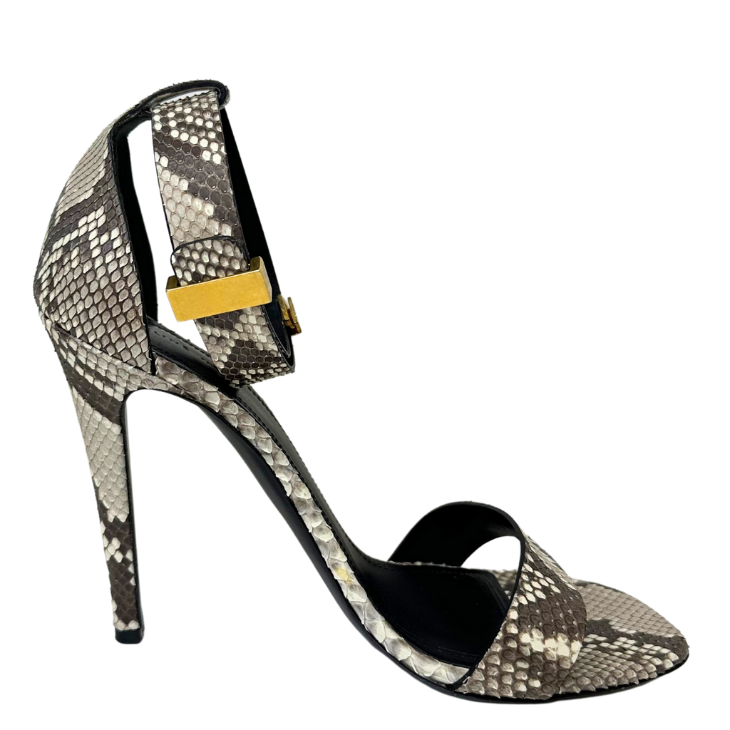 Celine Python Print Sandal Heels, 38.5