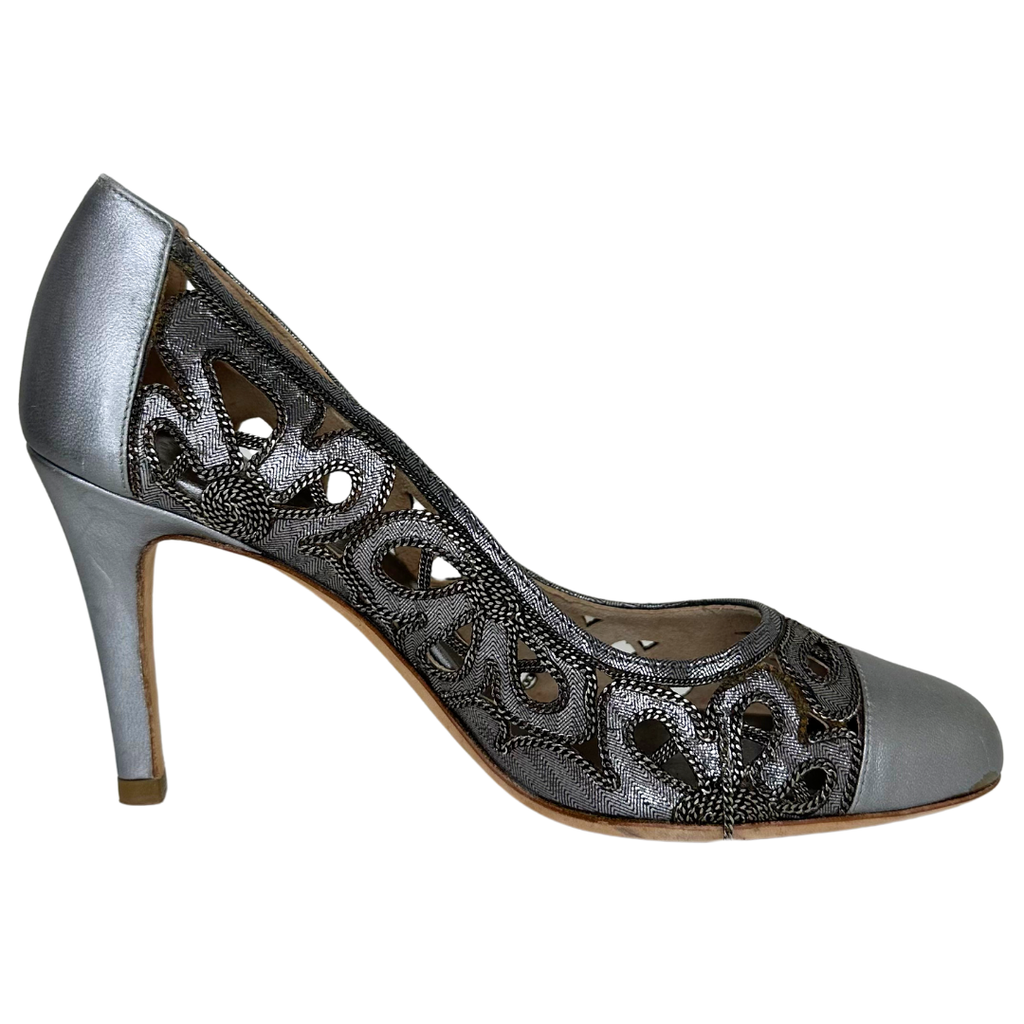 Sliver Heel with Metal Chain Inlay