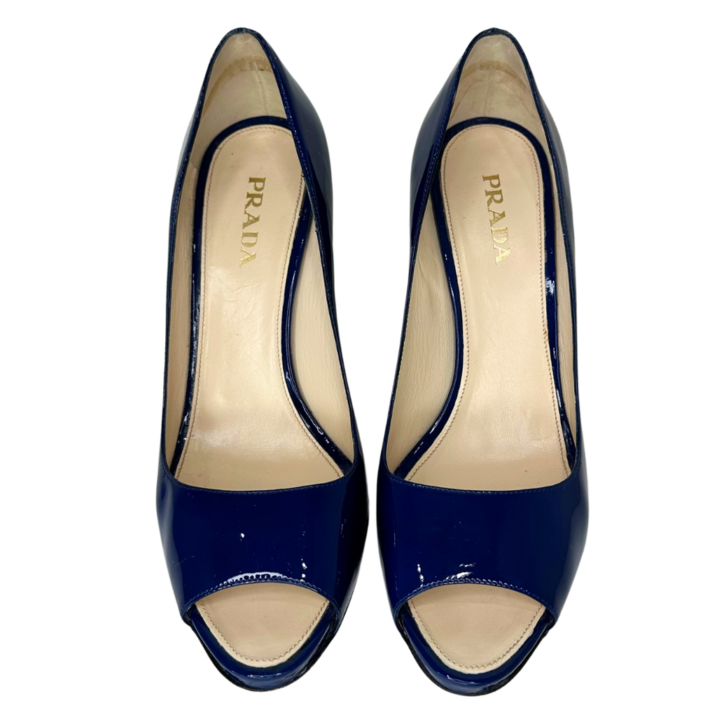 Blue Patent Peep Toe Pump