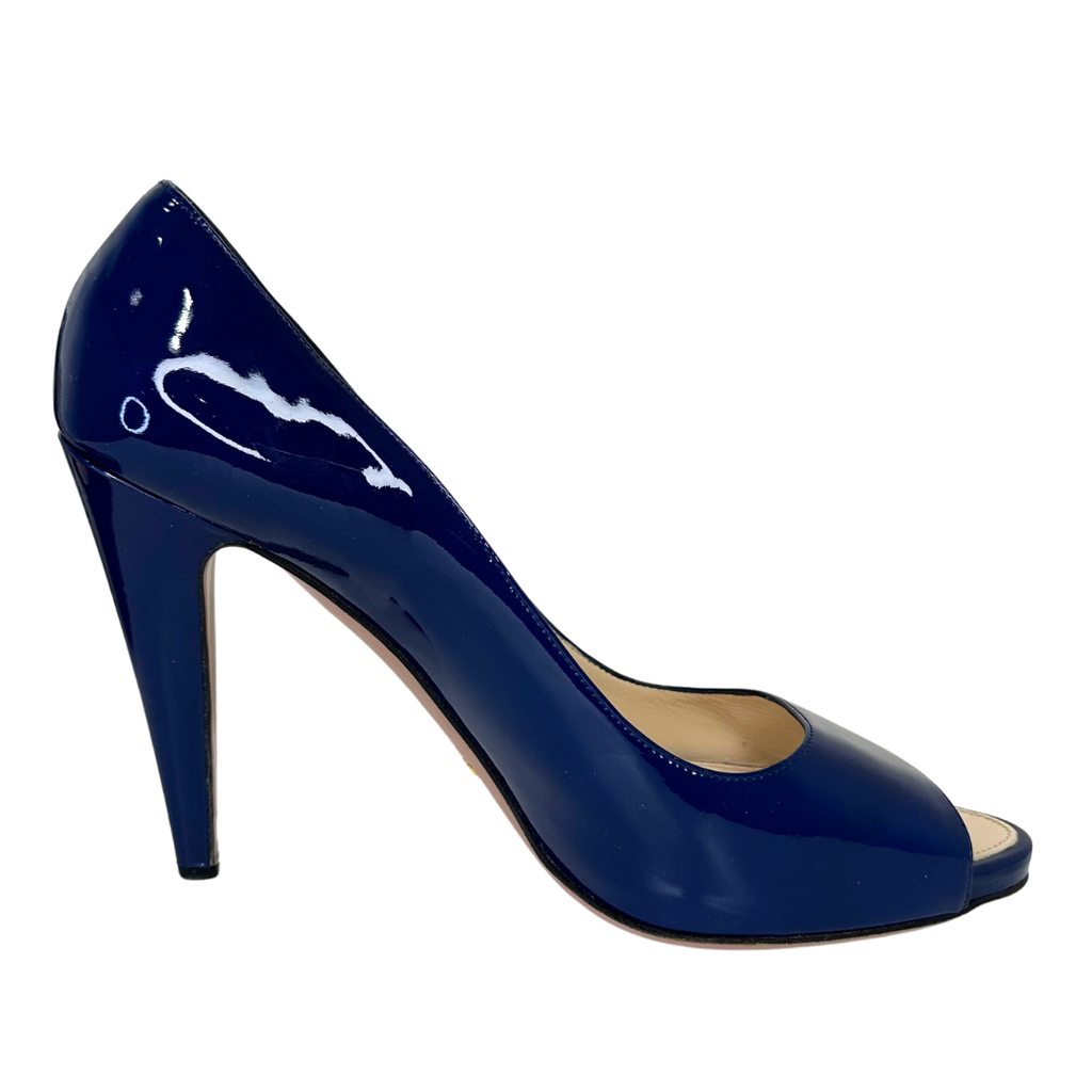 Blue Patent Peep Toe Pump