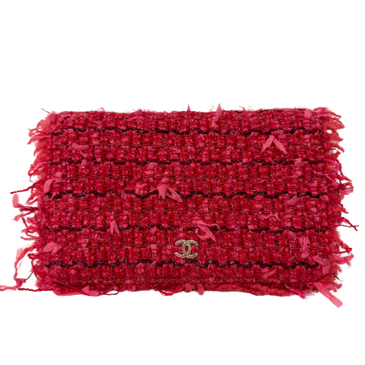 Chanel Hot Pink Tweed Quilted Fringe Chain Wallet