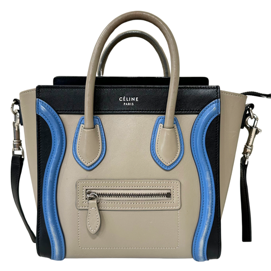 Celine Blue/Black Luggage Nano Shopper Shoulder Bag